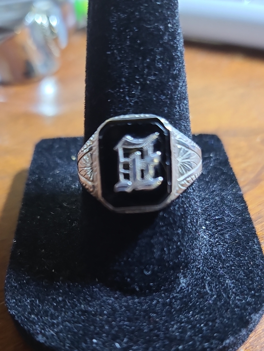 Vintage Art Deco Black Onyx Signet Ring - Sterling Silver